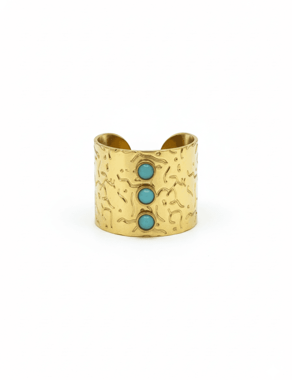 comprar anillo de mujer bohemio turquesa resistente al agua dorado