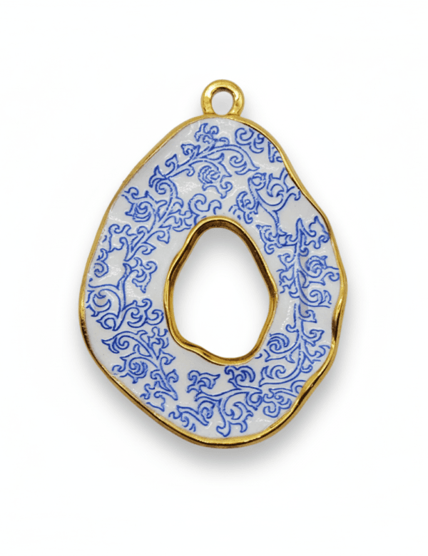 COMPRAR CHARM ACERO INOXIDABLE MOSAICO BLANCO Y AZUL OVALARO IRREGULAR