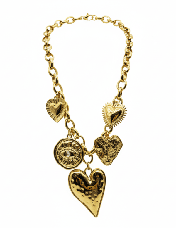 COMPRAR COLLAR DE ACERO INOXIDABLE CON CORAZONES Y OJO