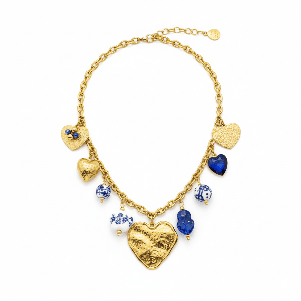 COMPRAR COLLAR DE ACERO INOXIDABLE CON MOSAICOS Y CORAZONES