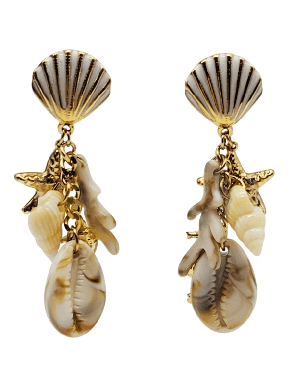 COMPRAR PENDIENTES CONCHAS BLANCO MUJER VERANO MEDITERRANEO PLAYA MAR WATERPROOF