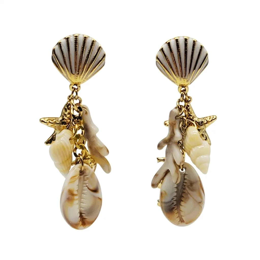 COMPRAR PENDIENTES CONCHAS BLANCO MUJER VERANO MEDITERRANEO PLAYA MAR WATERPROOF