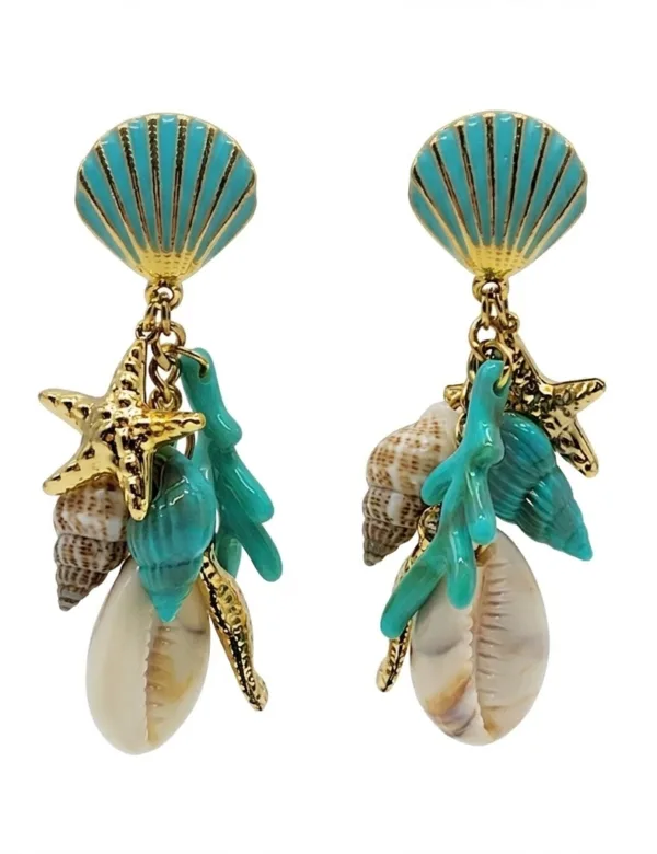 COMPRAR PENDIENTES CONCHAS turquesa MUJER VERANO MEDITERRANEO PLAYA MAR WATERPROOF