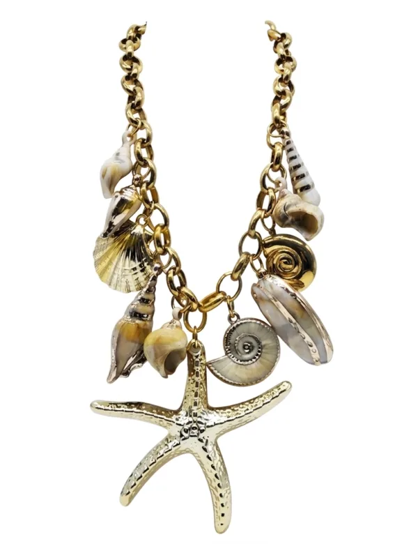 COMPRAR COLLAR ACERO INOXIDABLE GRANDE MARINO MAR MEDITERRANEO ESTRELLA CONCHAS CARACOLA CADENA VERANO MUJER WATERPROOF