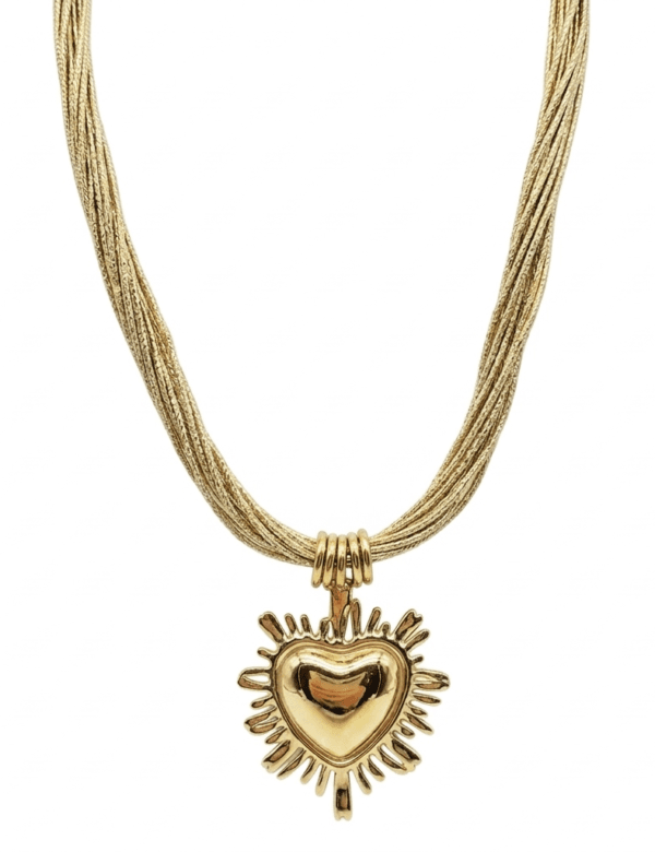 COMPRAR COLLAR ACERO INOXIDABLE CUERDAS DORADAS Y CORAZON CON DETALLES MUJER VERANO WATERPROOF