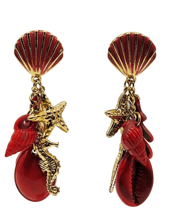 COMPRAR PENDIENTES CONCHAS ROJO MUJER VERANO MEDITERRANEO PLAYA MAR WATERPROOF