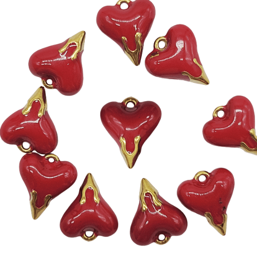 buy Red heart charm, sacred heart pendant, enamel heart jewelry, dripping gold heart, Red and gold enamel heart, anatomical heart style pendant, edgy romance jewelry, gothic chic heart charm, dripping liquid gold jewelry, Sacred heart aesthetic, bold romanticism, edgy elegance, modern talisman, tattoo-inspired jewelry